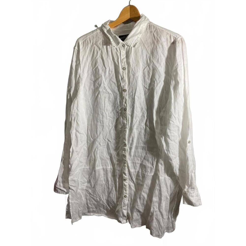 Tahari White Long Sleeve Linen Button-Up Shirt XL